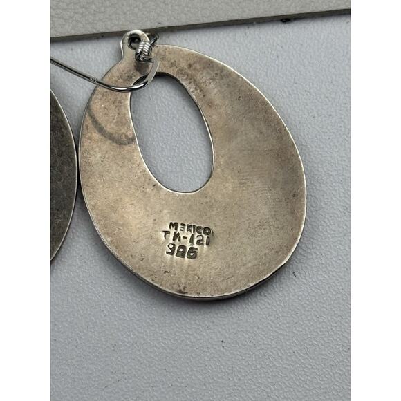 TM-121 Taxco Mexico Sterling Silver Pierced Earrings Inlaid Stone - Picture 6 of 12